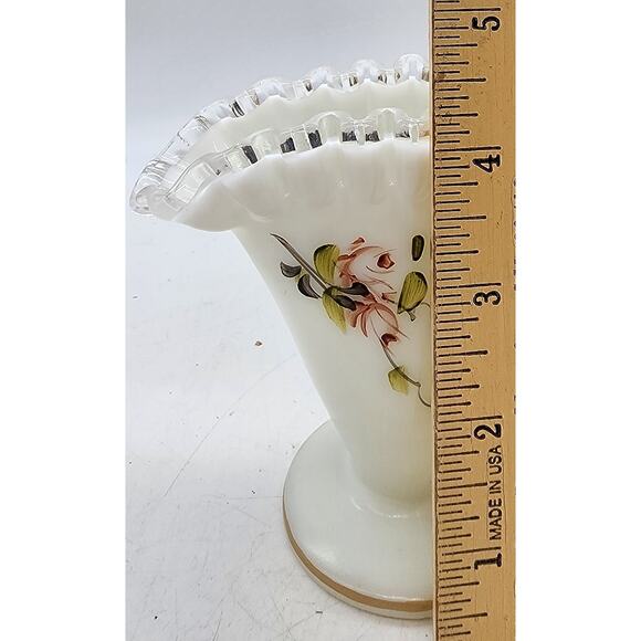 Vintage Fenton 36 Silvercrest Fan Vase Hand Decorated - Picture 5 of 7